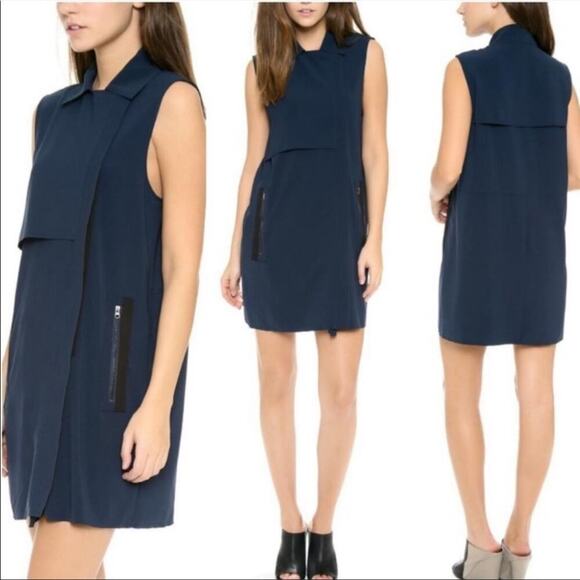 Vince Laser Cut Navy trench vest, can be worn as dress or vest sz xs Pockets - Picture 1 of 11